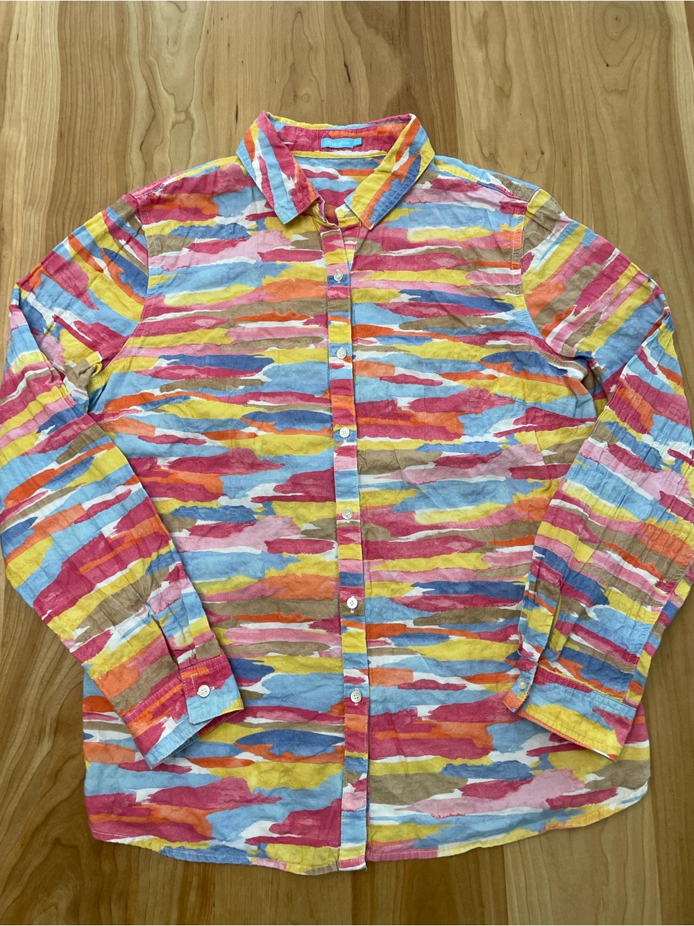 J McLaughlin Large Lois Long Sleeve Button Up Shirt Bold Watercolor